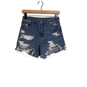 American Eagle 90s Boyfriend Short Highest Rise Distressed Denim Blue Womens 2